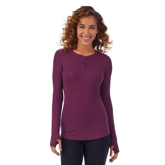 Cuddl Duds Tops - Cuddl Duds Softwear Stretch Purple Ribbed Henley S